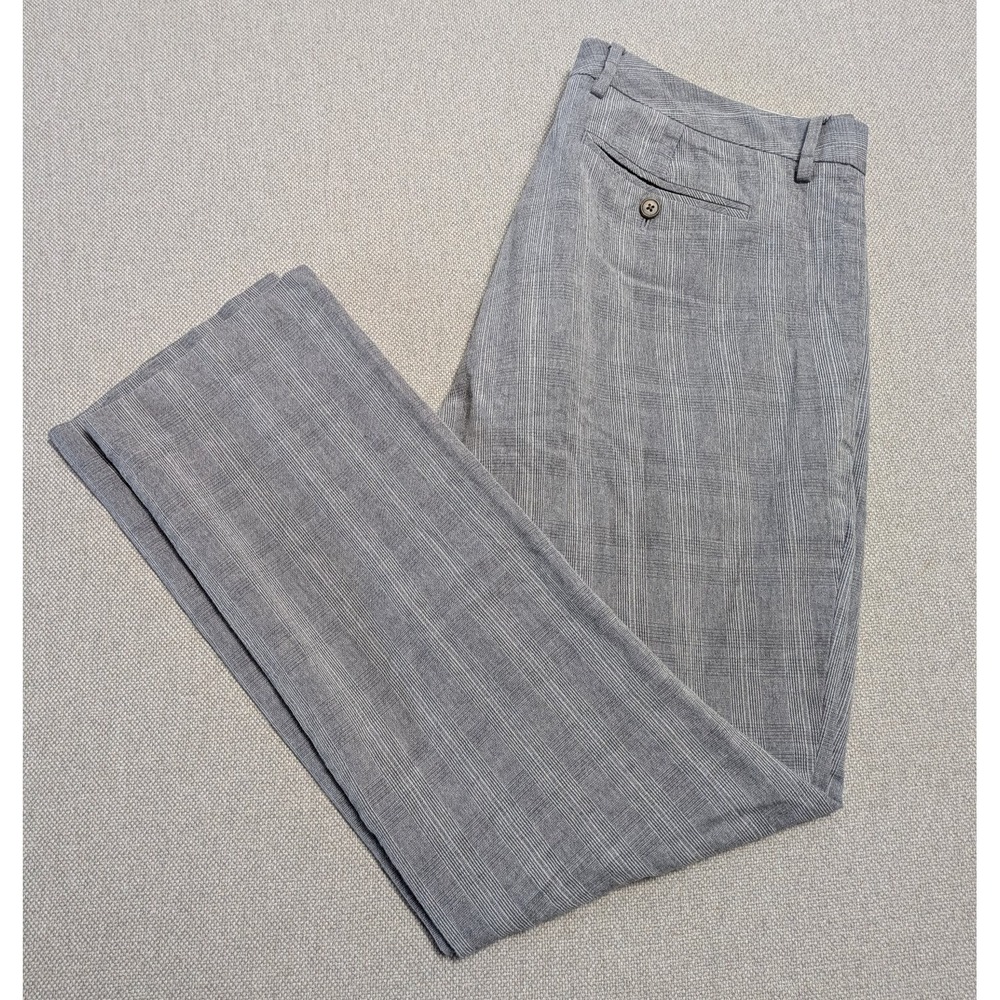 Bonobos Men's Grey Plaid Spanish Linen Straight Leg Pants 35x32 Office Summer
